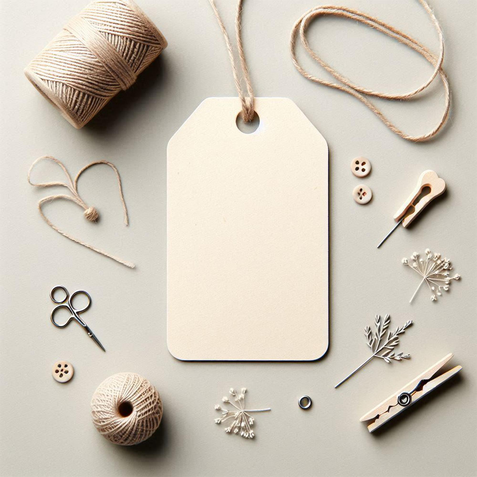 Flatlay of packaged embroidered labels and thread cards